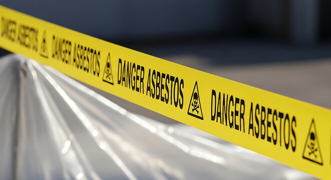 danger asbestos warning tape marking a hazardous material site illustrating public health risks and safety protocols