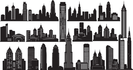 Obraz premium City Skyline Silhouettes of Various Famous Buildings and Skyscrapers