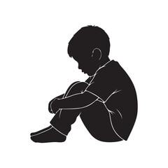 Kid boy sitting silhouette isolated on white background. Boy icon vector illustration design.  © ghulam