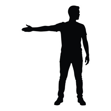 Silhouette of person standing with one arm extended outward in relaxed pose vector on white background