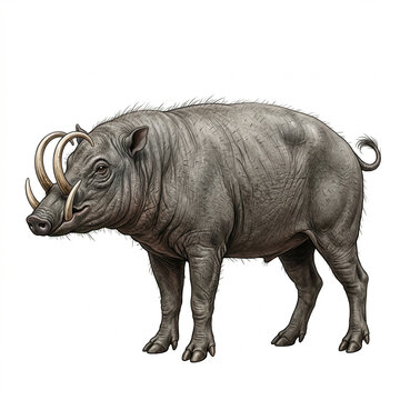 Babirusa Babyrousa Sulawesi Indonesia Wildlife Illustration &mdash; Pig Deer Endemic Curved Tusks Prehistoric