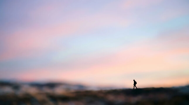 Abstract Silhouette of Objects in Hazy Pastel Sky at Sunset Background