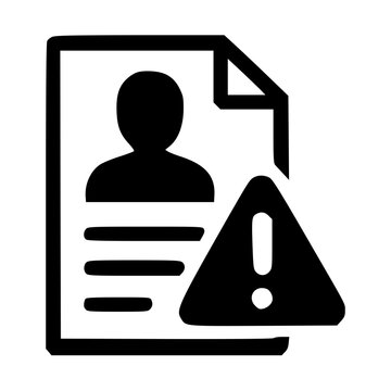Identity Document Warning : An identification card or resume icon with a warning triangle, signifying identity verification issues, document fraud, or profile alerts.
