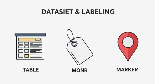 Dataset & Labeling Icons: Table, Tag, and Location Marker