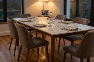 Fototapeta premium Dining table arranged with decanter in dining room