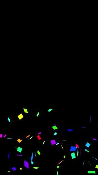 Party popper confetti blast explosion animation, colorful glitter particles burst and fall isolated on transparent alpha channel background, festive celebration video overlay 