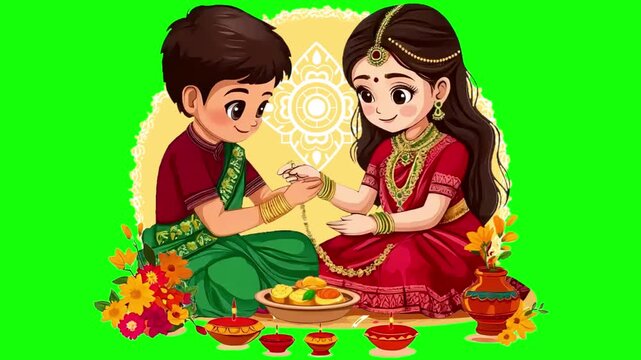 Cute Cartoon Indian Kids Celebrating Raksha Bandhan Festival.