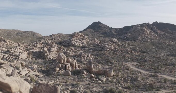 Aerial view of Nelson Nevada rock covered hills in Lake Mojave NRA in Pro Res