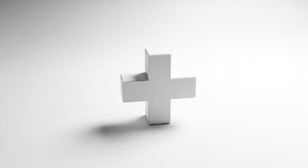 Fototapeta premium A white plus sign on a clean background with subtle shadows