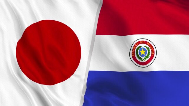 Japan and Paraguay Flag Waving Animation Seamless Loop