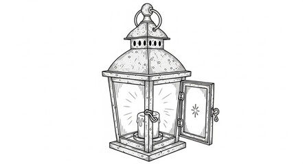 Obraz premium Detailed drawing of old lantern.