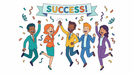 Fototapeta premium Diverse group of happy professionals celebrating business success together.