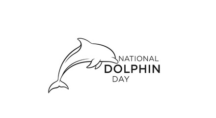Obraz premium A minimalist vector illustration celebrates National Dolphin Day, featuring a stylized dolphin jumping next to the text on a clean white background, promoting marine life awareness
