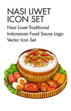 Nasi Liwet Icon Set Traditional Indonesian Food Sauce Vector Art