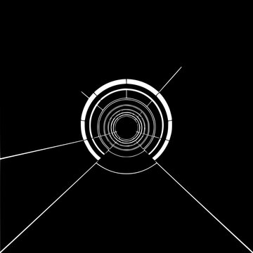 Abstract Futuristic Tunnel Portal Minimalist Black and White Vector Illustration