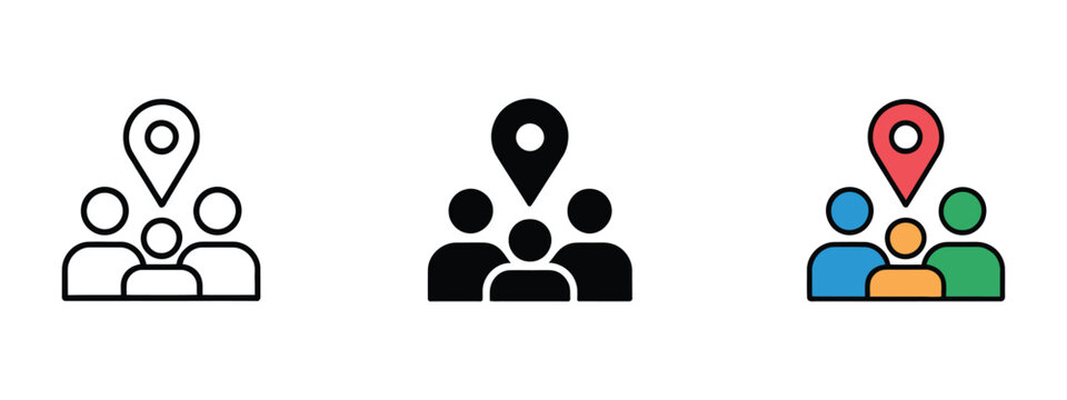 Social participation icon within civic life context showing abstract human figures and shared space elements representing local community engagement