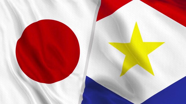 Japan and Saba Flag Waving Animation Seamless Loop