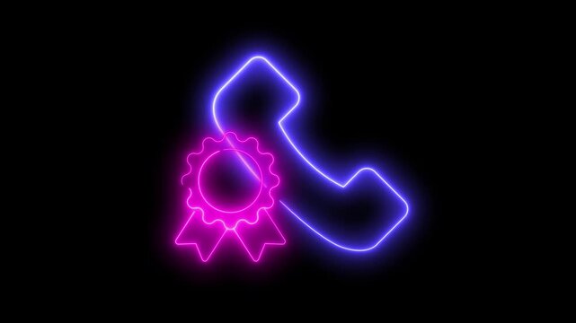 Neon light effect animation with a phone icon next to a radiant award ribbon. The symbol combines communication with achievement.