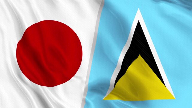 Japan and Saint Lucia Flag Waving Animation Seamless Loop