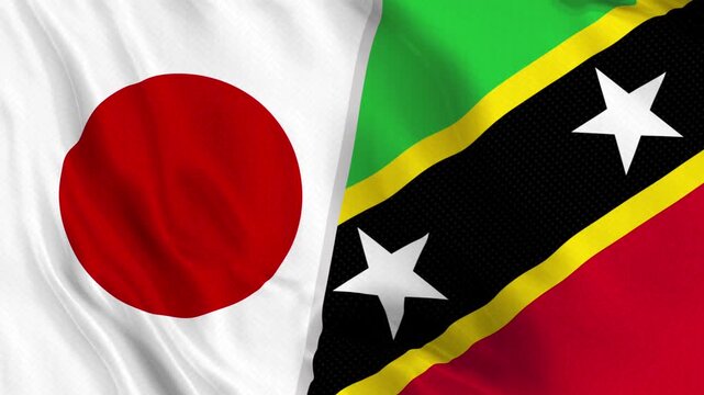 Japan and Saint Kitts and Nevis Flag Waving Animation Seamless Loop