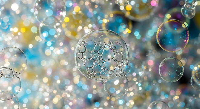 A bunch of soap bubbles floating in the air