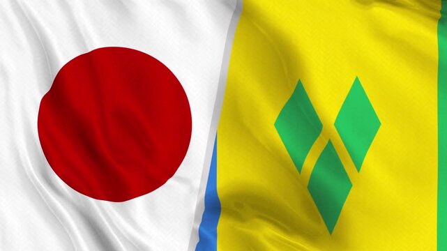 Japan and Saint Vincent and the Grenadines Flag Waving Animation Seamless Loop
