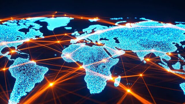Global network map with glowing connections for Digital Transformation and Cyber Infrastructure