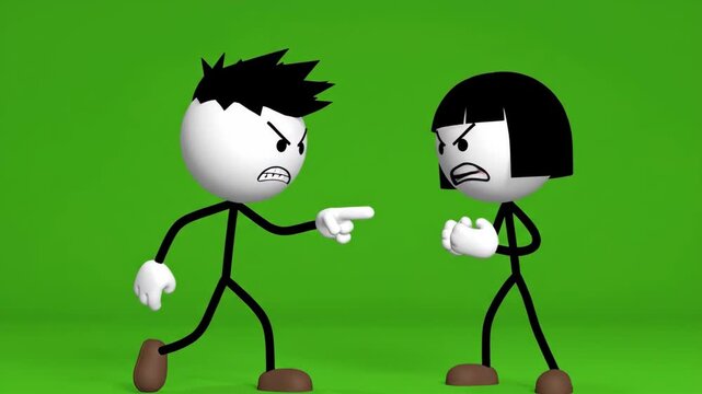 Angry cartoon characters arguing fiercely outside.