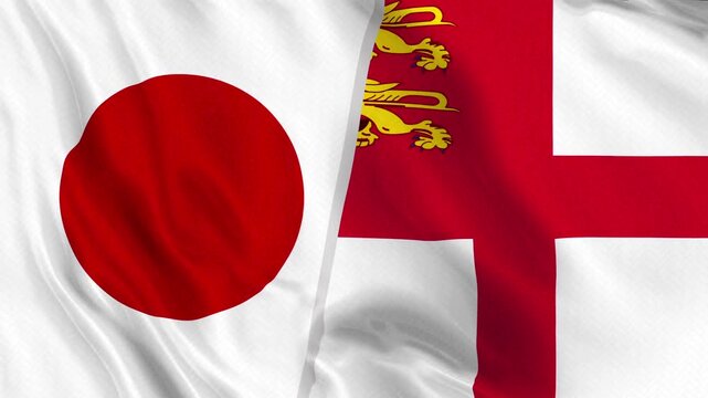 Japan and Sark Flag Waving Animation Seamless Loop