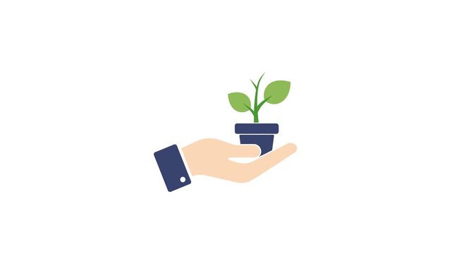 Hand with Business Suit Holding a Potted Sprout that Grows and Sprouts New Green Leaves for Growing New Company, Environment Conservation, and Nature Idea and Concept in Isolated White Background Moti