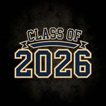 Neon graduation banner for class of 2026 with glowing blue and gold design on dark background