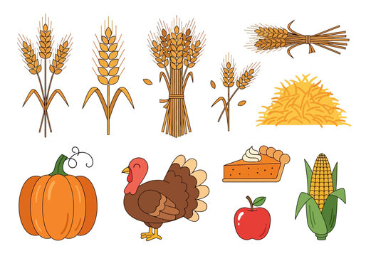 A delicious Thanksgiving pie illustration with seasonal autumn harvest elements and decorative border