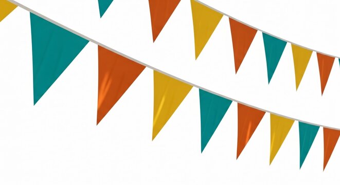 Colorful triangular pennant banners hanging in festive celebration decoration setup with ample copyspace