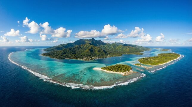 Mauritius, Helicopter panorama Indian Ocean Andre Morne Brabant peninsula in summer