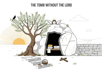 Fototapeta premium Empty Tomb Illustration A Symbol of Resurrection and Hope on Easter Morning