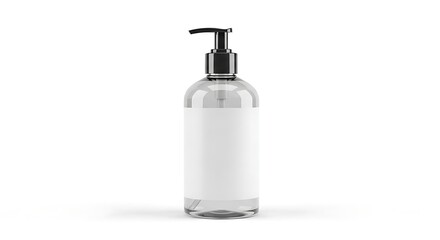 Obraz premium Isolated clear bottle with black pump dispenser on white background product mockup