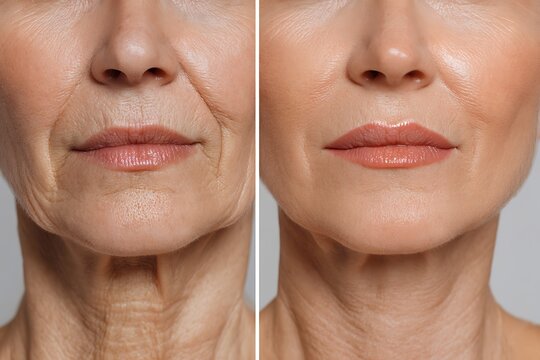 before after anti aging treatment, sagging skin vs lifted firm skin,