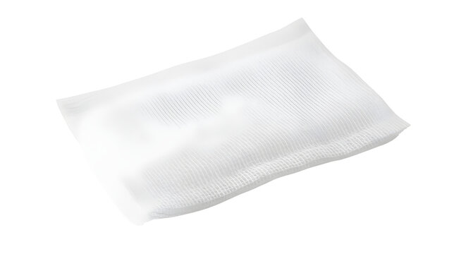 White silica gel desiccant packet, moisture absorber sachet for product protection, industrial drying agent bag on white background