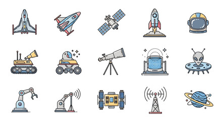 Space Exploration Technology Icons Set. © Ning S
