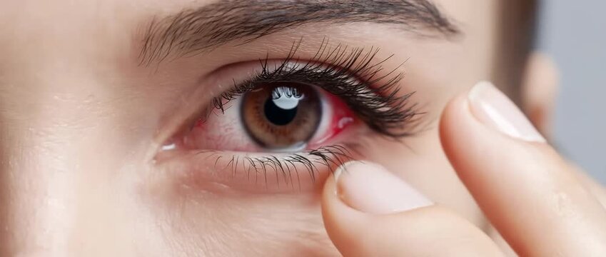 concepts related to medicine, healthcare, and vision. The unidentified woman has a blood capillary and an enlarged red eye.