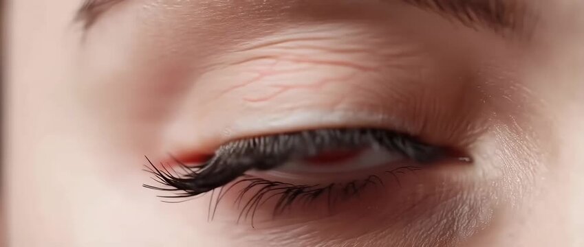 concepts related to medicine, healthcare, and vision. The unidentified woman has a blood capillary and an enlarged red eye.