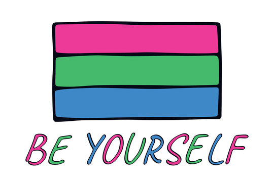 Colorful Polysexual pride flag Happy pride day LGBTQ community Pride Month Vector hand drawn doodle for posters, stickers, logo, cards