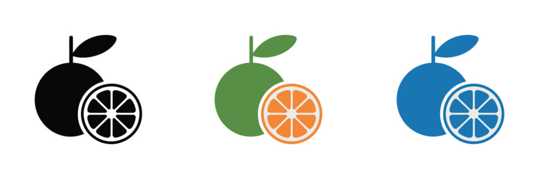 Orange slice shape vector set showing grapefruit, mandarin, and citrus elements in black silhouette style for summer promotions, healthy living, and food design concept.