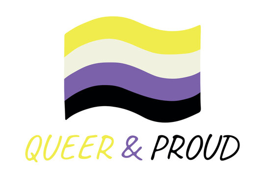 Colorful Non-binary pride flag Happy pride day LGBTQ community Pride Month Vector hand drawn doodle for posters, stickers, logo, cards