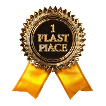 A humorous golden medal ribbon proclaiming "1 Flast Place" on a dark background. isolated on transparent background