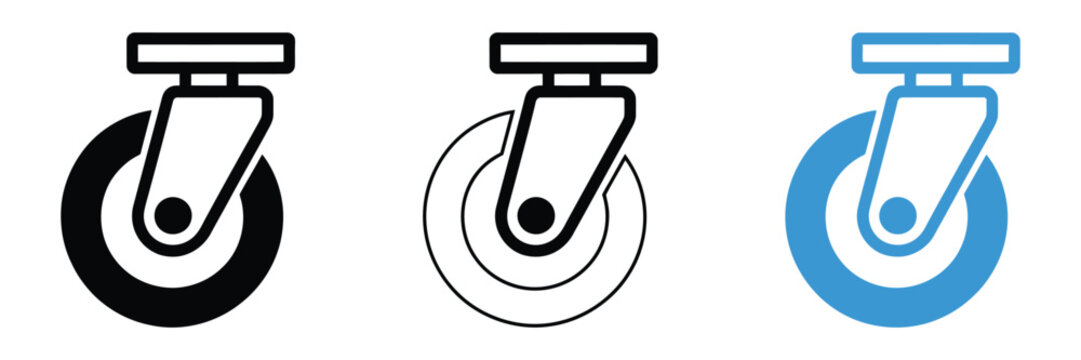 Modern caster wheel icon vector showing smooth mobility, cart trolley design, and wheel symbol isolated on white background for web, mobile, and product design concept.