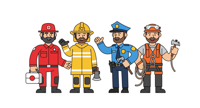 Collection of Diverse First Responders and Public Service Professionals Representing Safety and Community