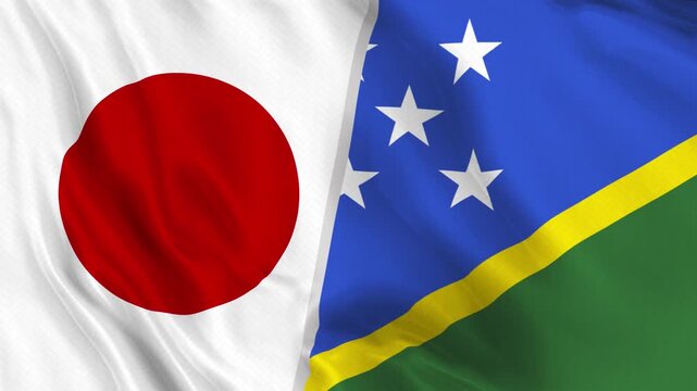 Japan and Solomon Islands Flag Waving Animation Seamless Loop