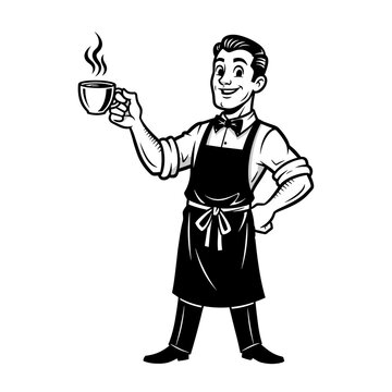 Smiling Barista Holding a Hot Coffee Cup.