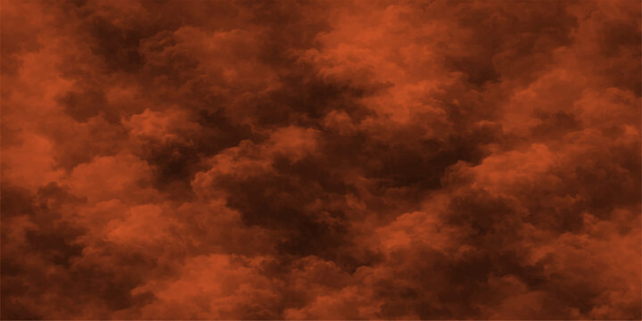 Abstract a dramatic and imposing display of atmospheric clouds, rendered in a rich and evocative palette of fiery orange and deep sepia tones. 